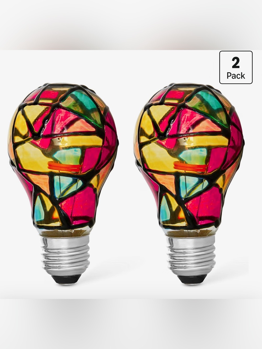 Pair of Stained Glass led Decorative Light Bulb Lights - Multicolor (2 Pack)